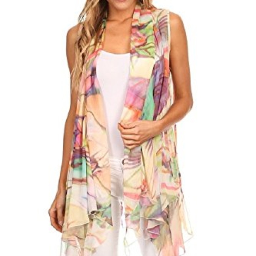 Lightweight Sleeveless Draped Open Front Cardigan